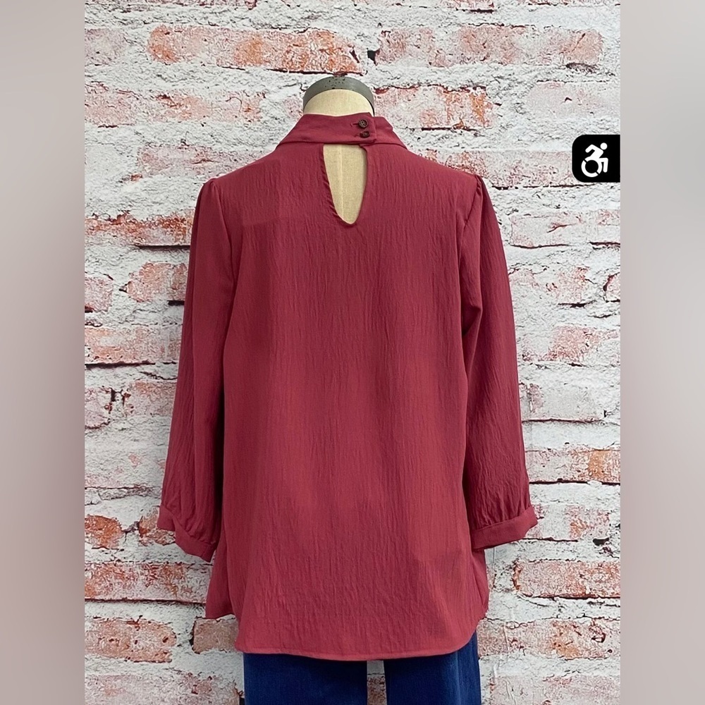 Anthropologie Ces Femme Maroon Mock Neck Pleated Blouse. Sz S - Picture 8 of 11